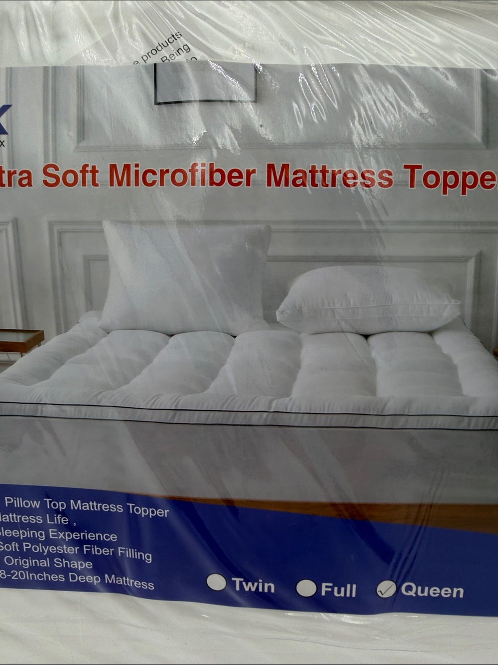 Ultra Soft Microfiber White Mattress Topper - Plush Pillow Top - Queen - Picture 2 of 5